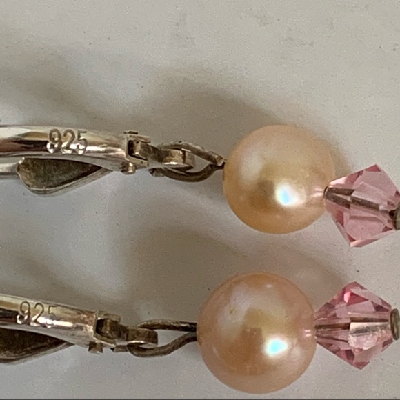 Vintage Freshwater Pink Pearl and Rose Quartz Drop Earrings Sterling Silver NWT - Picture 8 of 10